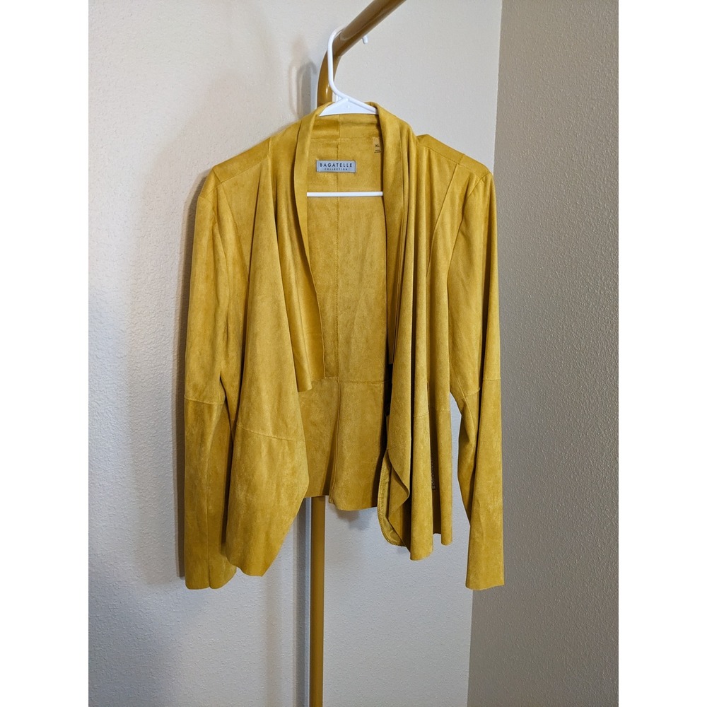 Bagatelle Collection Faux Suede Drape Front Jacket Mustard Yellow XL